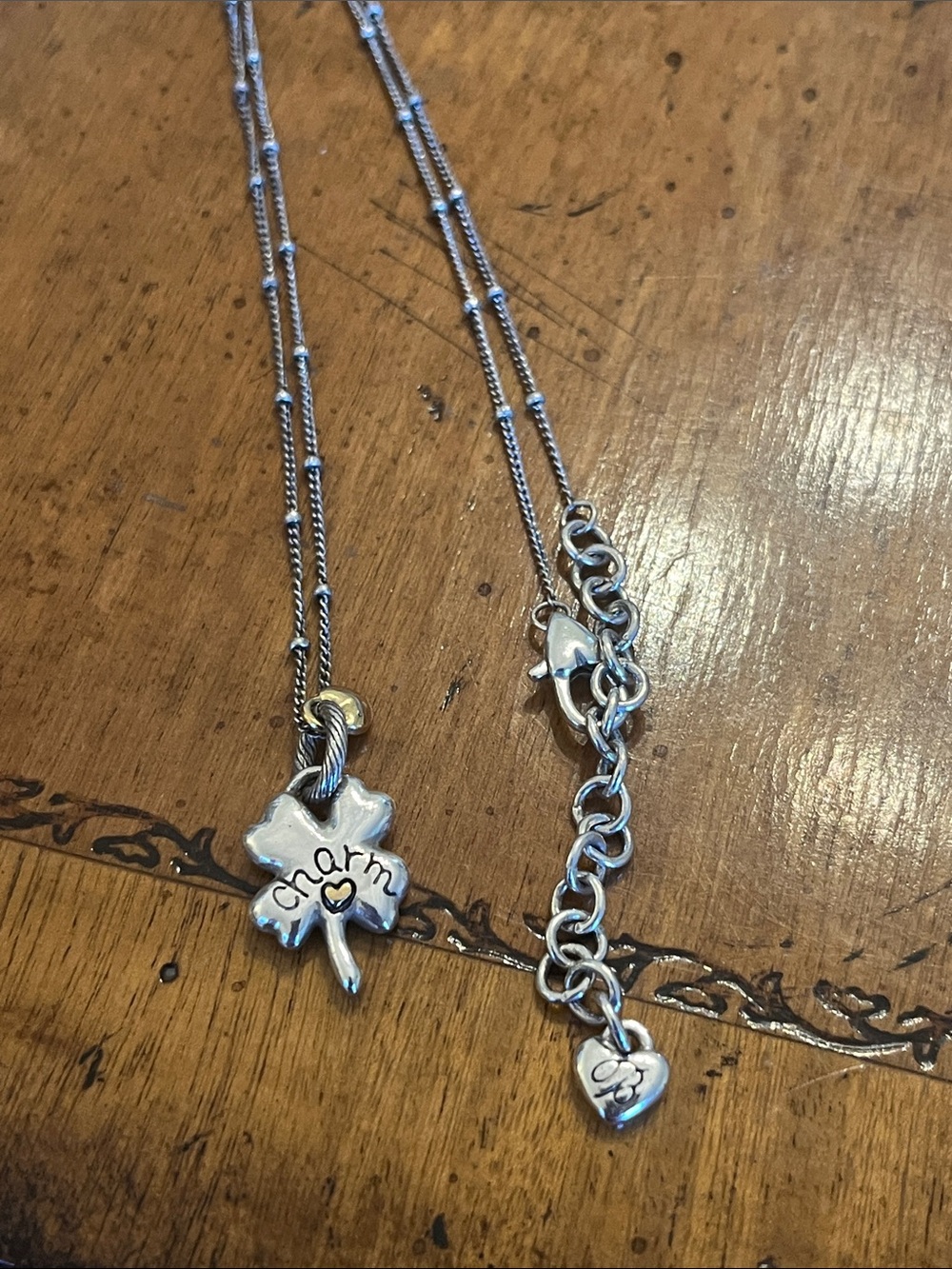 Brighton LUCKY CHARM Silver 4 Leaf Clover Crystal Pendant Necklace, EUC